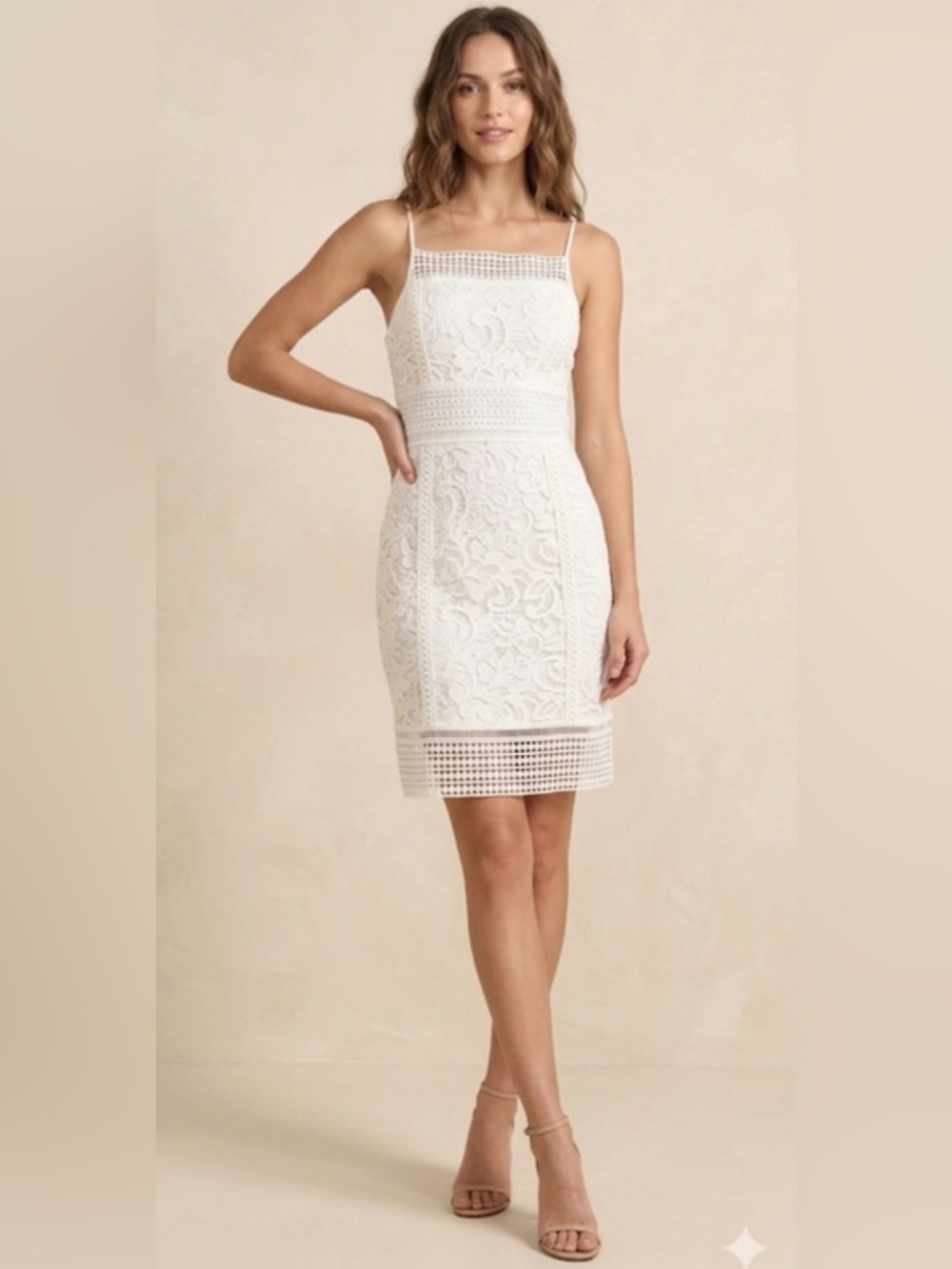 TopShop Women’s 10 Lace Crochet White Sleeveless Sheath Dress M UK 14 Bridal M